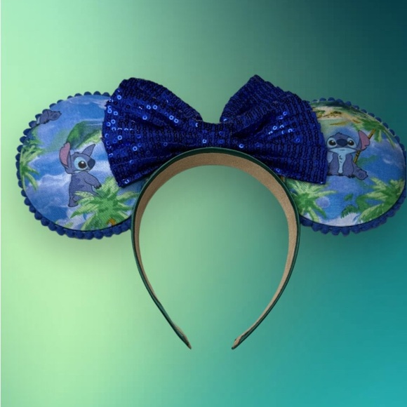 Other - Blue Sequin Bow Minnie mouse  Ears Headband Lilo and stitch